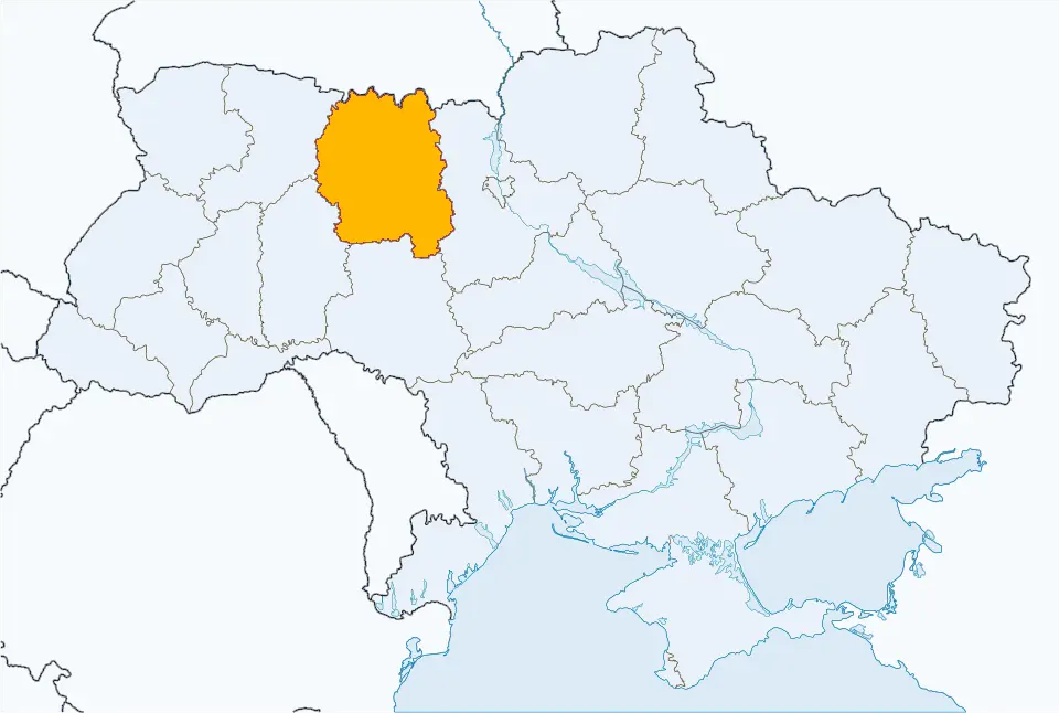 Карта України з виділеною Житомирською областю